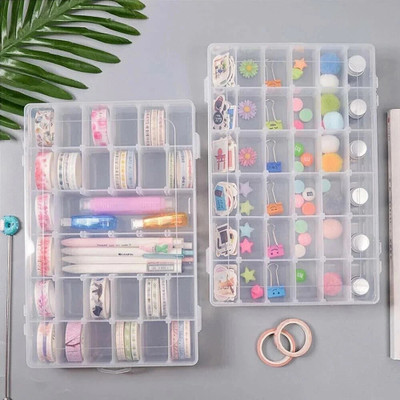 Utkarsh Enterprise Women's Plastic Jewellery Grid Organizer Box with Imitation Adjustable Dividers 36 Grid Boxes for Travel, Home, STORAGE BOX FOR MACKUP, JEWELLERY Vanity Box 36 Grids Clear Plastic Storage Box Vanity Box(CLEAR)