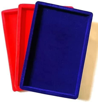 Ruby Combo Velvet Tray 12x8 Inch Display 2 Red an 1 Black Jewellery Vanity Box(Red, Blue)