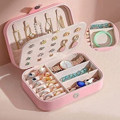 vitzie Jewelry Box Portable Storage Organizer Zipper Portable Women Display Travel Case •	jewelry store box, travel box, rings , chains etc., water proof box Vanity Box(Pink)