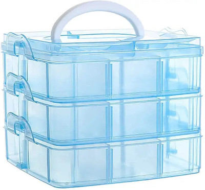 SJK 3-Layer 18-Grid Adjustable Cosmetic/Make Up/Jewellery/Vanity Box 1.7 Multi purpose Vanity Box(Multicolor)