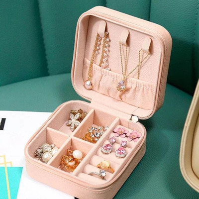 radhe creation Portable Travel Mini Jewelry Box Leather Jewellery Ring Organizer JEWELERY Vanity Box(Pink)