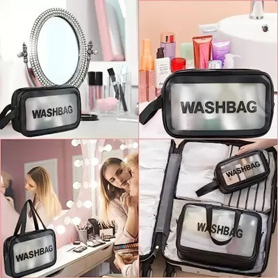 brado jewellery Travel Cosmetic Bag Clear Makeup Pouch Set Travel Toiletry Wash Bag Makeup Vanity Box, Number of Compartments: 3 Vanity Box(Black)