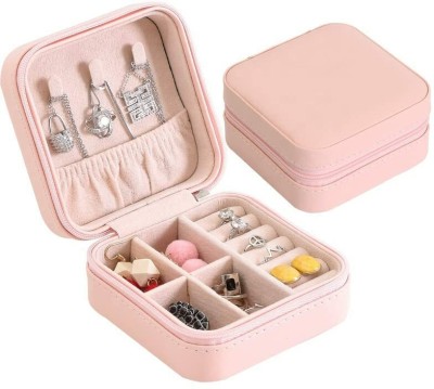 Relvix Jewellery Organiser PU Leather Zipper Portable Storage Box Storage For Jewellary Vanity Box(Pink)