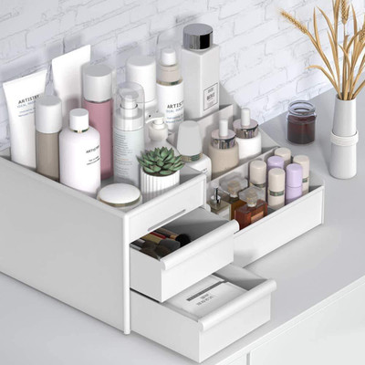 Virtuous 7 Compartments Plastic Cosmetic Organizer Box Drawers Storage Stationary Box Make Up Vanity Box(Multicolor)