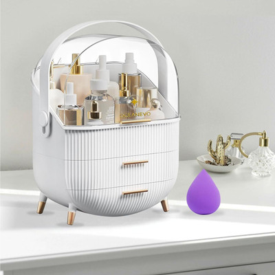4tens Portable Makeup Organizer Large Cosmetic Storage Box Case with Fully Open Makeup Organizer Vanity Box(White)