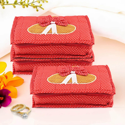 KUBER INDUSTRIES Pack of 3 Dots Print Cosmetic Organisers Storage Box With 7 Pockets | Red Jewellery Organizer Vanity Box(Red)