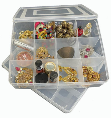 CSM Jewellery Case Organiser Multipurpose Plastic Storage Box with dividers 12 Grids, Big Size Transparent (Pack of 2 Boxes) jewellery, Segmentation, Organization, Visibility, Space-saving Vanity Box(Transparent)