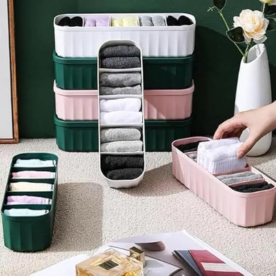tvAt Drawer Organizers for Socks, Undergarments(Pack of 4) Storage Box(Multicolor)