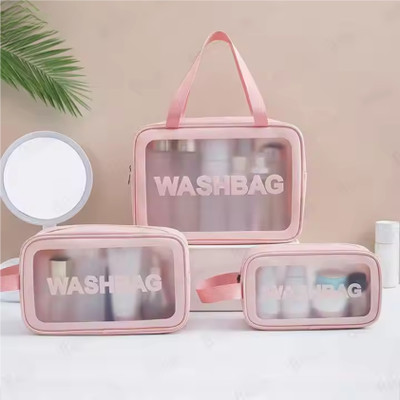 Kidmuch Transparent Waterproof Makeup Pouch Set of 3 -Cosmetic Toiletry Travel Organizer(Pink)
