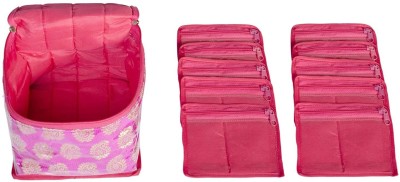 Home Store India Brocade Design Jewellery Kit | Make Up Kit With 10 Transparent Pouches | Jewellery Organizer Storage Box With Pouches (Pack of 1) Vanity Box(Pink)
