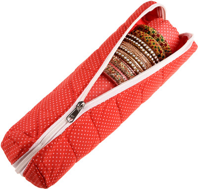 KUBER INDUSTRIES Polyester Dot Print Single Rod Bangle Box for Small Jewellery|Red Bangle Box Vanity Box(Red)