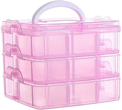 KEITSI 18 Grid Multipurpose Plastic Transparent Jewelry Medicine Makeup Storage Box 18, box Vanity Box(Pink)