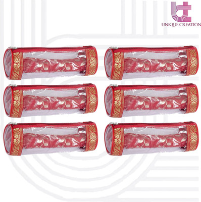 Unique Creation Single Rod Bangle Storage Box/Chudi Organizer/Transparent Bangle Box With Zip Closure For Girls & Womens (Pack of 6, Red) Vanity Box(Red)