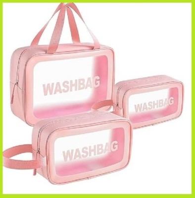 MAMASAI ENTERPRISE 3 PCS Cosmetic Bag Pouch Transparent Pvc,Makeup Travel Bag,Makeup Storage Bags Cosmetic Travel Bag, Vanity Box(Pink)