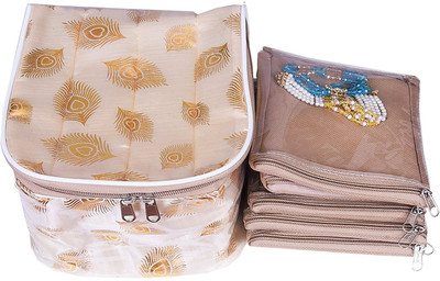 whitekrafts 10 Pouches Brocade Design Jewelry Organizer 1 pcs box jewellery pouch Vanity Box(Golden)