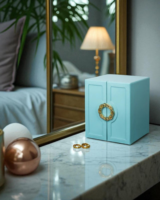 AARVIDECOR Multi-Layer Faux Leather Jewellery Organizer Box with Swing Doors & 4 Drawers Neatly separates Prevents tangling and misplacing ornaments Easy to access Vanity Box(Blue)