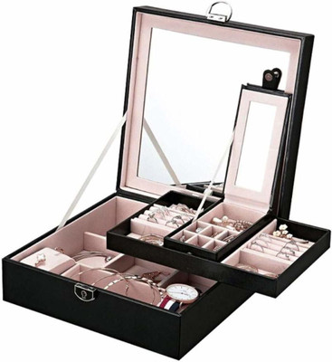 Siby Leather Jewelry Storage Organizer Necklace Rings Earrings Organizer Jewelry Storage Organizer Vanity Box(Black)