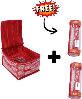 Home Style India Travel Jewelry Storage Bag with 10 Pockets & Free 2 Bangle Rod Bonus Storage Bags for Necklace,Earrings, Rings, Bracelet ( Pack of 1 Red Colour) Vanity Box(Red)