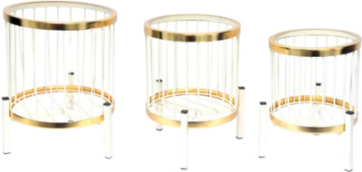 Meers International -5002 Planter Stand Set of 3 Gold & Ivory Iron Vase(11.5 inch, Gold)