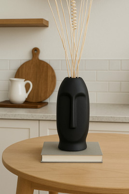 Khush Home Decor Modern Abstract Black Ceramic Face Vase Ceramic Vase(12 inch, Black)