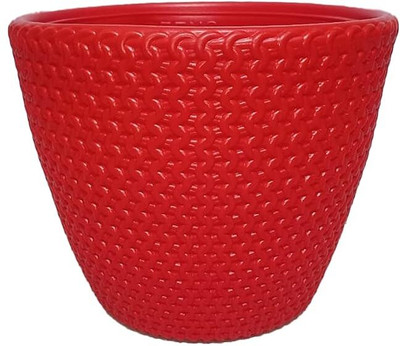 PTC PURAN TARA CHAND Plastic Bail Flower/Plant Pot for Home | Garden & Office Plastic Vase(12 inch, Red)