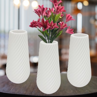 AVER VERA Pack of 3 Flower Pot, Vase for Home, Living Room, Office, Dining Table Decor, Plastic Vase(7.5 inch, White)