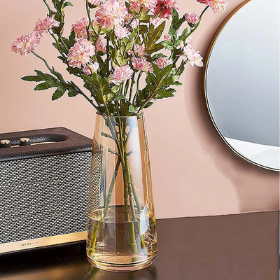 TIED RIBBONS Pot for Flowers Home D�cor Office Bedroom Living Room Table Showpiece Glass Vase(9 inch, Gold)