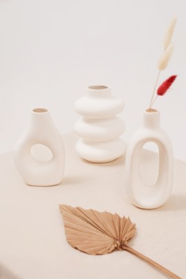 purezento Juno Vase Set of 3 Vase Home Decor, Center Table, Bedroom Side Corners Ceramic Vase(20 inch, White)