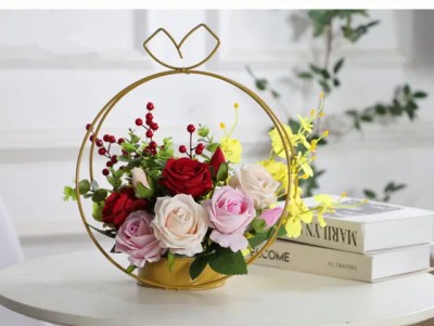 New Innovative Handicrafts Creative metal geometric home designer Round Shape vase Iron Vase(8 inch, Gold)