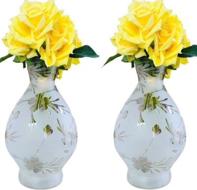 Namisha Oval Glass Vase | For Money Plant, Lucky Bamboo ks | Elegant Frosted Vase | Flower Pot | Set of 2 Clear 24X15 Cm Glass Vase(9.5 inch, Clear)