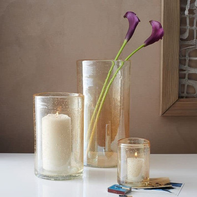 Decent Glass Luster Round Glass Tall Vase 10Inch Tall x 6Inch Wide Cylinder Glass Vase Glass Vase(10 inch, Beige)