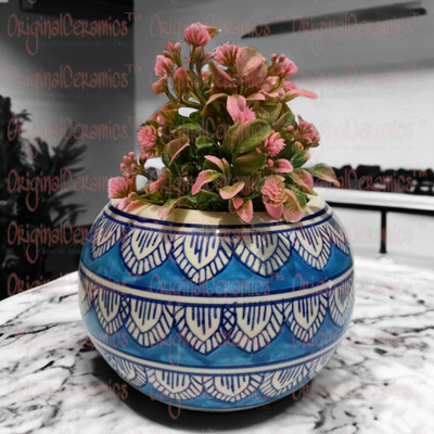 OriginalCeramics Exclusive Oval Shape Blue Art Plant Container Set(Ceramic)