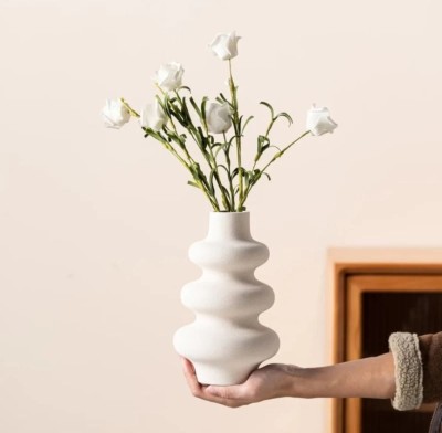 KTCeStore Exclusive White Spiral Art Ceramic Vase Ceramic Vase(6 inch, White)