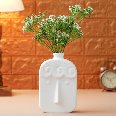 B S NATURAL Crazy Face Ceramic Vase Traditional Luxury vase Home Office Living Room Decore_B Ceramic Vase(8 inch, White)