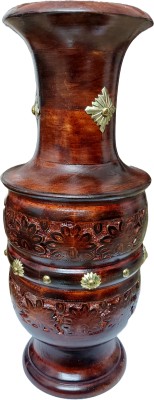 RamRajTrends Large Wooden Vase - Flower Pot with Brass and Exquisite Carving for Home Décor Wooden Vase(12 inch, Brown)
