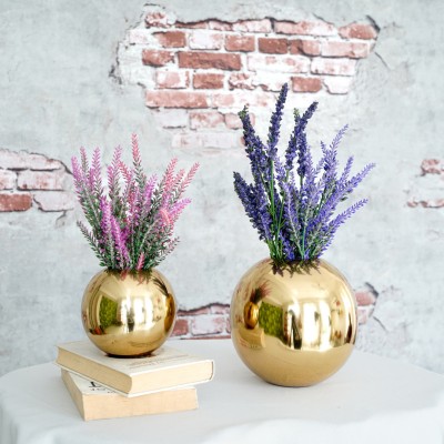 BEHOMA Metal Ball Flower Vase for home décor Gold (Pack of 2) Iron Vase Iron Vase(12.79 inch, Gold)