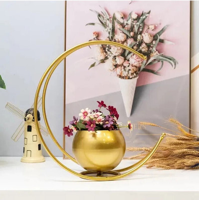 VELOURA Creative Metal Geometric Home Designer Iron Vase(10 inch, Gold)