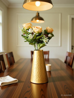 MAX MART Geometric Metal Flower Vase Iron Vase(22 inch, Gold)