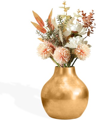 Ekhasa Unbreakable Metallic Round Flower Vase for Home Decor | Iron Vase(5 inch, Gold)