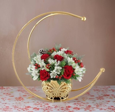 Aw handicrafts Moon shape vase Iron Vase(9 inch, Gold)