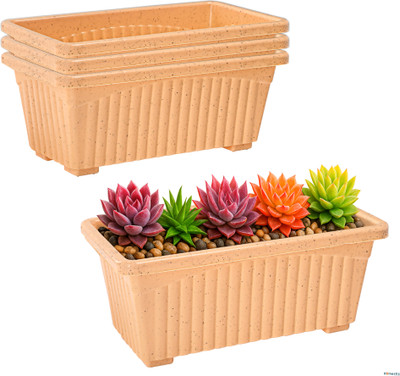 HOMESTIC 4 Pcs Rectangular Plastic Flower Pot Planter | Marble Jupitar - Beige Plastic Vase(6 inch, Beige)