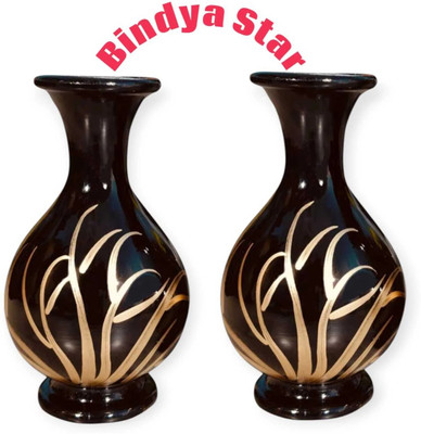 Bindya Star Bindya Star Black Panting Surai Flower Vase for Home Decor Bedroom Living Room Plastic Vase(6 inch, Black, Gold)