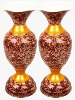 FSK Product Iron Vase(9 inch, Brown, Gold)