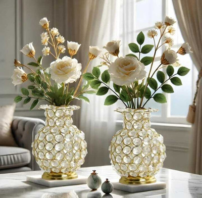 Yunus YUNUS Crystal Clear Flower Vase - Beautiful Lead Crystal Vase for Living Room Iron, Crystal Vase(6 inch, Gold)