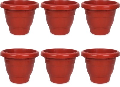 JOREN Plastic Plant Container Set ( Gamla) , pack of 6 Plastic Vase(8.5 inch, Maroon)