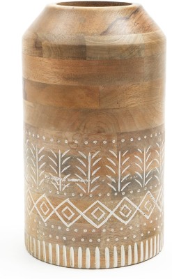 Designer Library ABIS Handmade Wooden Flower Vase Wooden Vase(15 inch, Brown)