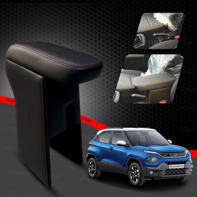 Frap Premium Armrest For Tata Punch with Moulded Foam(Nappa,Double Red Stitching) Car Armrest(Tata, NA)