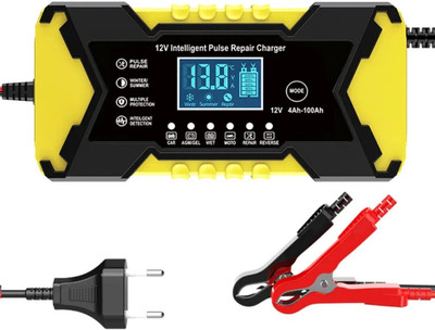 purvish 12V 10A Car Battery Charger with Smart Charging & Overcharge Protection for Upto 100 Ah Battery for Car & Bike
