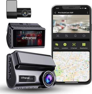 PRONOD Dual Channel 2K + 720p Dash Cam with 5G, Wi-Fi, GPS, Live Tracking, G-Sensor Dashboard, In-car Camera System(2 Camera, 2K, 720P)