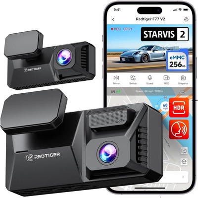 Redtiger F77 V2 Dual 4K Dash Cam 256GB eMMC STARVIS2 HDR 4" Touch WiFi GPS Dashboard Camera System(2 Camera, 4K+4K)